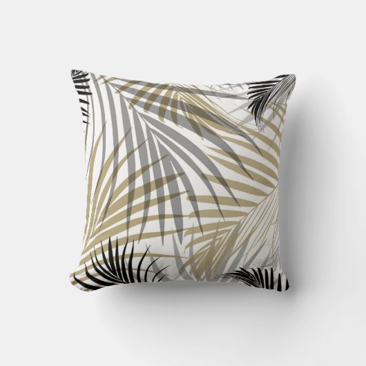 金ゴールドグレーブラックパーム葉ズドリーム – Cali Summer Vi クッション (正面)