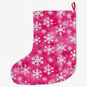 金ゴールドグレームピンク白い雪の結晶クリスマス ラージクリスマスストッキング (裏面)