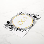 金ゴールドグレー水色フローラ結婚のテーブル番号 箔招待状 (回転した状態)