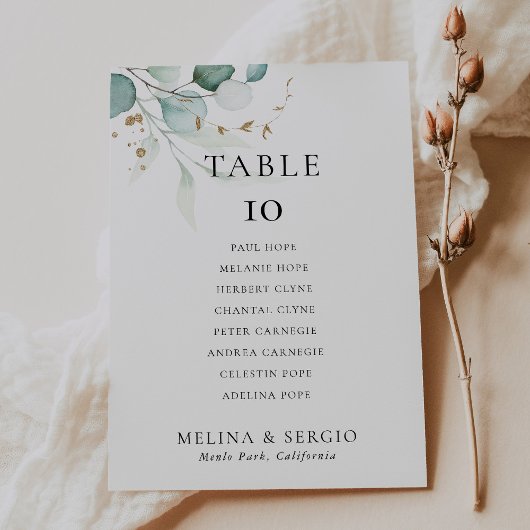 金ゴールドグ結婚リーンのテーブル6シーティングチャートカード 招待状