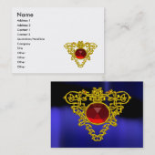 金ゴールドケルトハートジュエル、赤ルビージェムストーンブルー 名刺 (正面/裏面)