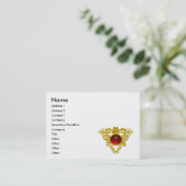 金ゴールドケルトハートジュエル、赤ルビージェムストーンブルー 名刺 (スタンド正面)