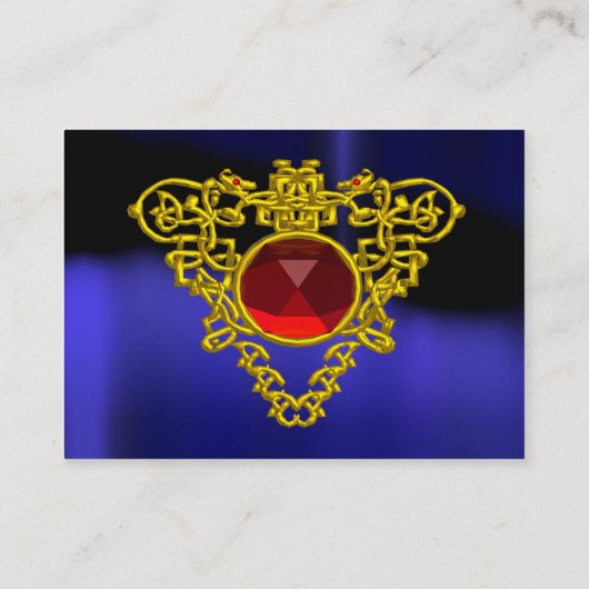 金ゴールドケルトハートジュエル、赤ルビージェムストーンブルー 名刺 (裏面)