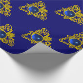 金ゴールドケルトハート、ブルーサファイア、バレンタインデー ラッピングペーパー (角)