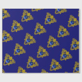 金ゴールドケルトハート、ブルーサファイア、バレンタインデー ラッピングペーパー (フラット)