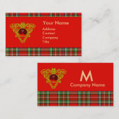 金ゴールドケルトハート、ルビー、赤緑色スコットランドタータンチェック 名刺 (正面/裏面)