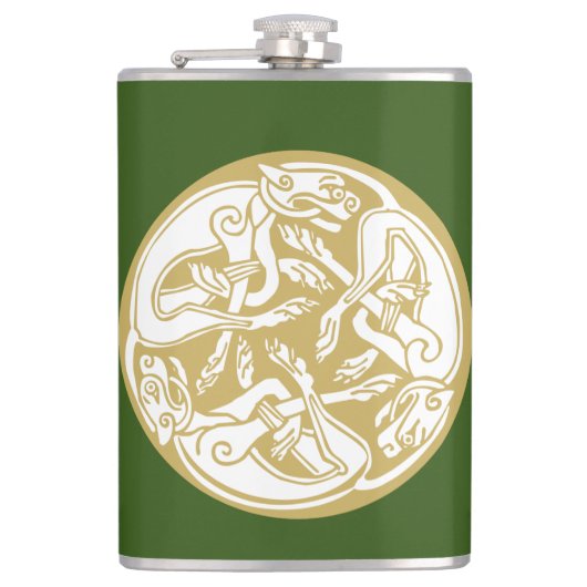 金ゴールドケルト犬トリオ フラスク (正面)