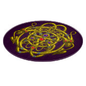 金ゴールドケルト結び目模様で双竜を紫色のカートに入れた カッティングボード (角)