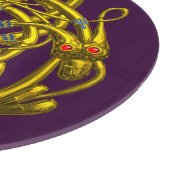 金ゴールドケルト結び目模様で双竜を紫色のカートに入れた カッティングボード (角)
