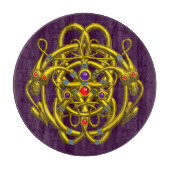 金ゴールドケルト結び目模様で双竜を紫色のカートに入れた カッティングボード (正面)