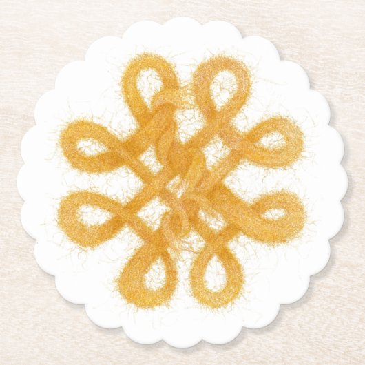 金ゴールドケルト結び目模様スカロップラウンド紙コースター ペーパーコースター (正面)