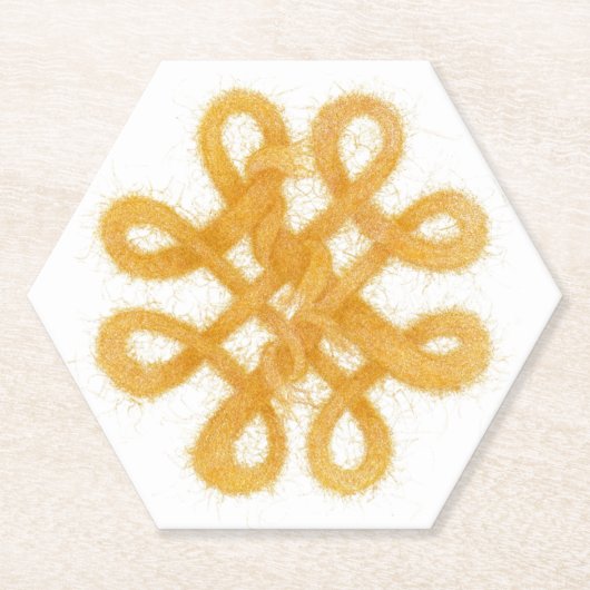 金ゴールドケルト結び目模様六角紙コースター ペーパーコースター (正面)