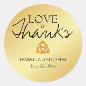金ゴールドケルト結び目模様結婚ステッカーカスタムありがとう ラウンドシール (正面)