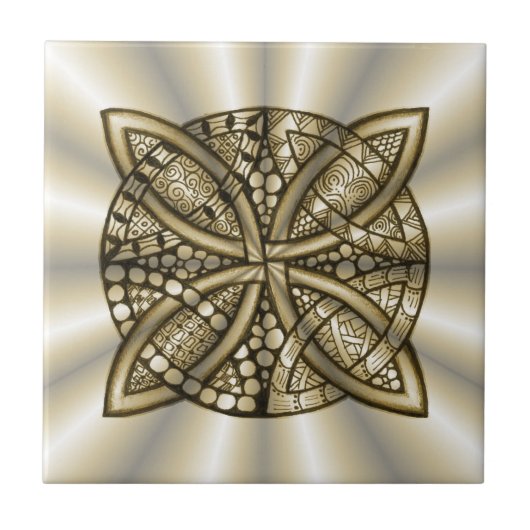 金ゴールドケルト結び目模様芸術的デザイン タイル (正面)