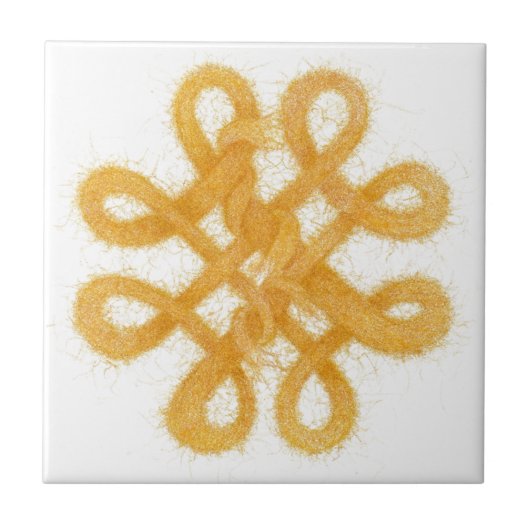 金ゴールドケルト結び目模様4.25インチ角セラミックタイル タイル (正面)