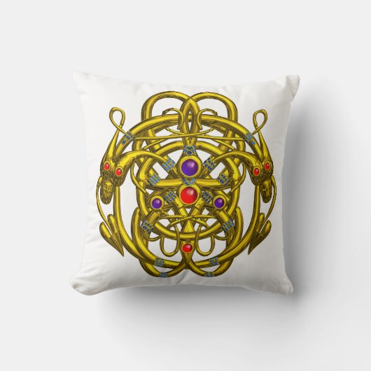 金ゴールドケルト結び目模様(双竜) クッション (正面)