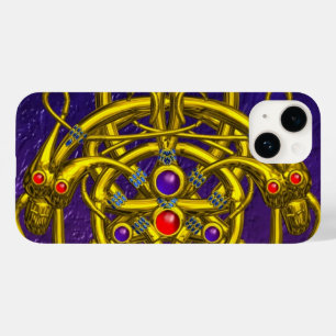金ゴールドケルト結び目模様、双竜、宝石の紫 Case-Mate iPhone 14ケース