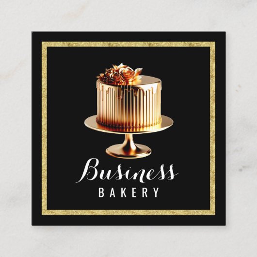金ゴールドケーキホームモダンベーカリーパティシシェフ スクエア名刺 (正面)