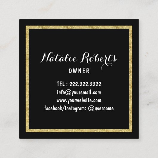 金ゴールドケーキホームモダンベーカリーパティシシェフ スクエア名刺 (裏面)