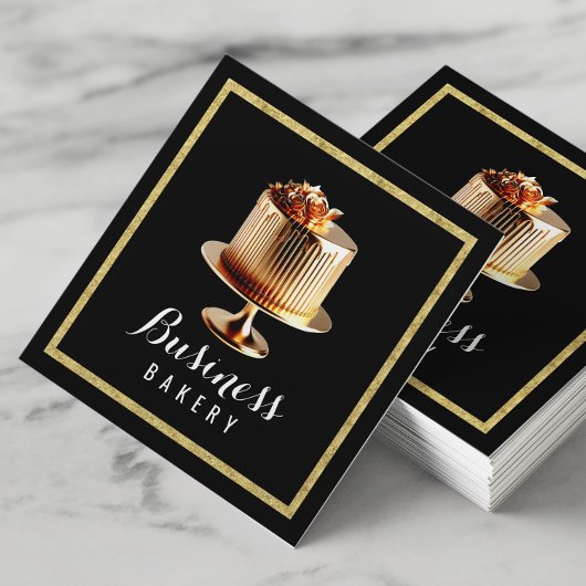 金ゴールドケーキホームモダンベーカリーパティシシェフ スクエア名刺