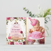 金ゴールドケーキ第1誕生日招待状(写真付き) 招待状 (スタンド正面)