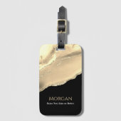 金ゴールドゲート&グリッター、名前&文字ライン、ブラック ラゲッジタグ (正面縦)