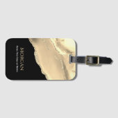 金ゴールドゲート&グリッター、名前&文字ライン、ブラック ラゲッジタグ (正面横)