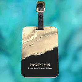 金ゴールドゲート&グリッター、名前&文字ライン、ブラック ラゲッジタグ