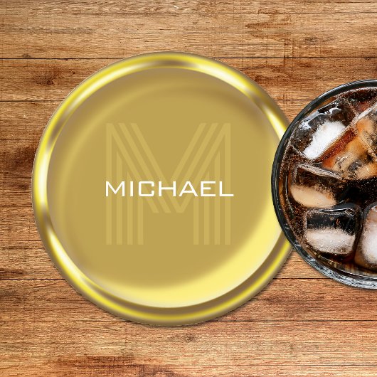 金ゴールドコイン名モノグラムイニシャル ラウンドペーパーコースター