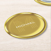 金ゴールドコイン名モノグラムイニシャル ラウンドペーパーコースター (アングル)