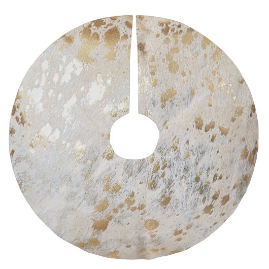 金ゴールドコウィドプリントメタリックウェスタンのクリスマス ブラッシュドポリエステルツリースカート (正面)