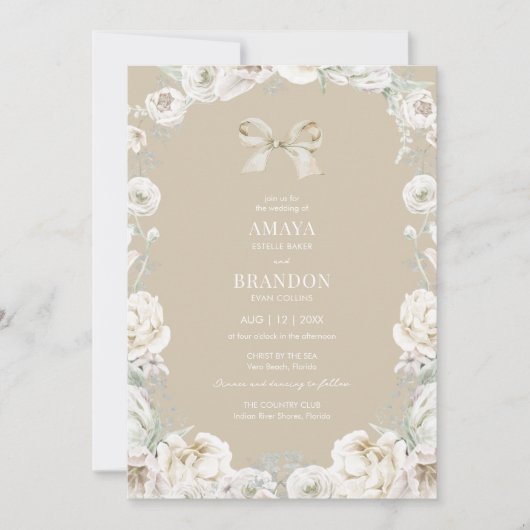 金ゴールドコケットボウフローラ結婚式招待状 招待状 (正面)