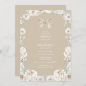 金ゴールドコケットボウフローラ結婚式招待状 招待状 (正面/裏面)