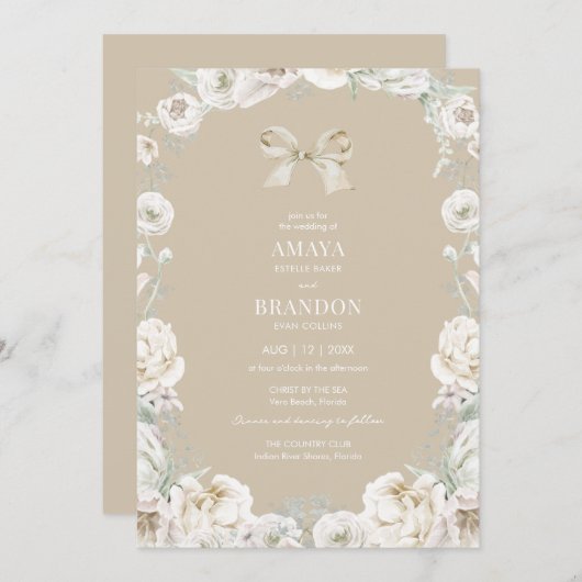 金ゴールドコケットボウフローラ結婚式招待状 招待状 (正面/裏面)