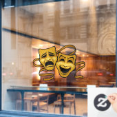 金ゴールドコメディと悲劇演劇の仮面 ウィンドウサイン (カフェ窓)