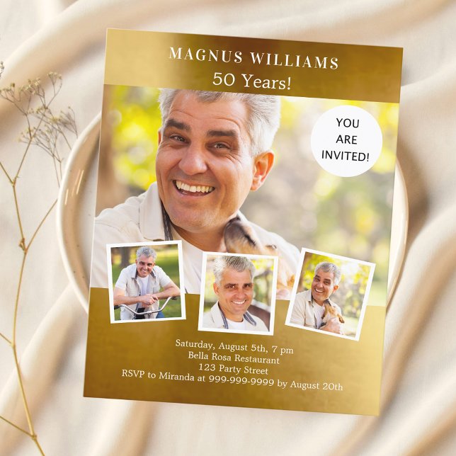 金ゴールドコラージュ誕生日の招待 (クリエイターアップロード済み)