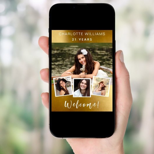 金ゴールドコラージュ誕生日パーティーへようこそ ポスター