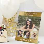 金ゴールドコラージュ誕生日パーティーへようこそ 台座サイン