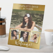 金ゴールドコラージュ誕生日パーティーへようこそ 台座サイン (インサイチュ)