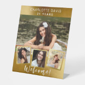 金ゴールドコラージュ誕生日パーティーへようこそ 台座サイン (正面)