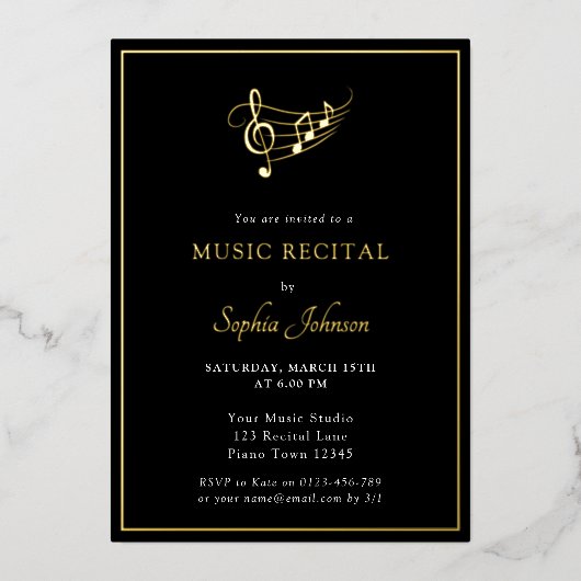 金ゴールドコンサートエレガント 箔招待状 (正面)