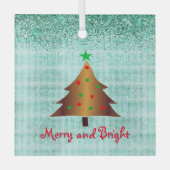 金ゴールドコンテンポラリーグリーンと赤クリスマスツリーグラ ガラスオーナメント (正面)