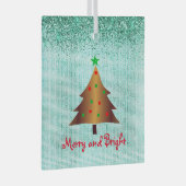 金ゴールドコンテンポラリーグリーンと赤クリスマスツリーグラ ガラスオーナメント (正面右)