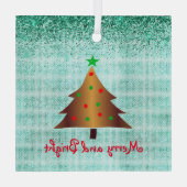 金ゴールドコンテンポラリーグリーンと赤クリスマスツリーグラ ガラスオーナメント (裏面)