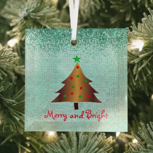 金ゴールドコンテンポラリーグリーンと赤クリスマスツリーグラ ガラスオーナメント (インサイチュ)