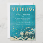 金ゴールドコーストアクアサーフモダン結婚式招待状 招待状 (正面)