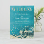 金ゴールドコーストアクアサーフモダン結婚式招待状 招待状 (スタンド正面)