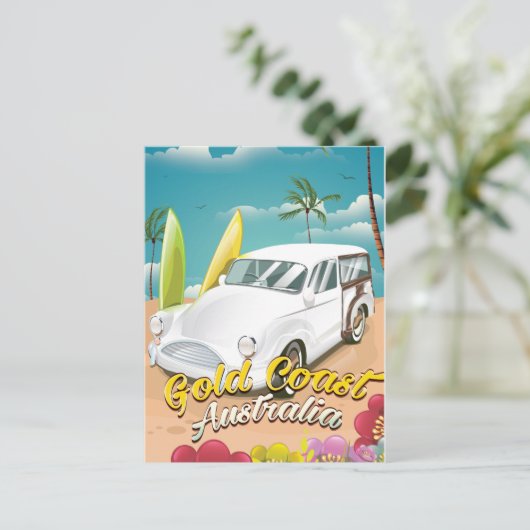 金ゴールドコーストオーストラリアのヴィンテージ旅行ポスター ポストカード (スタンド正面)