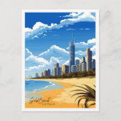金ゴールドコーストオーストラリア旅行ヴィンテージイラストレーション ポストカード (正面)