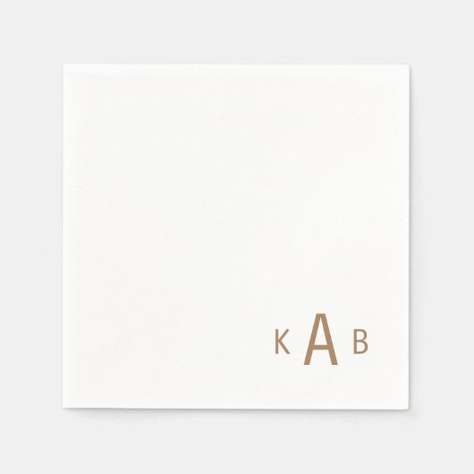 金ゴールドコーナー結婚モノグラムのホワイトカクテル スタンダードカクテルナプキン (正面)